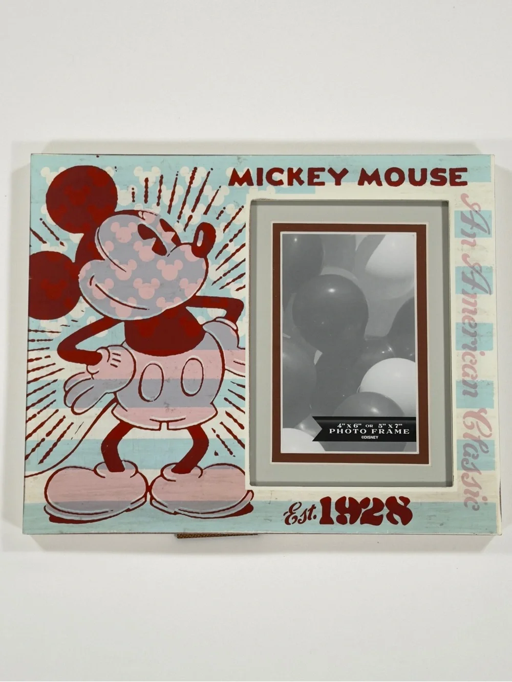 Disney Parks Mickey Mouse Picture Frame Vintage Wood 4x6 5x7 American Classic